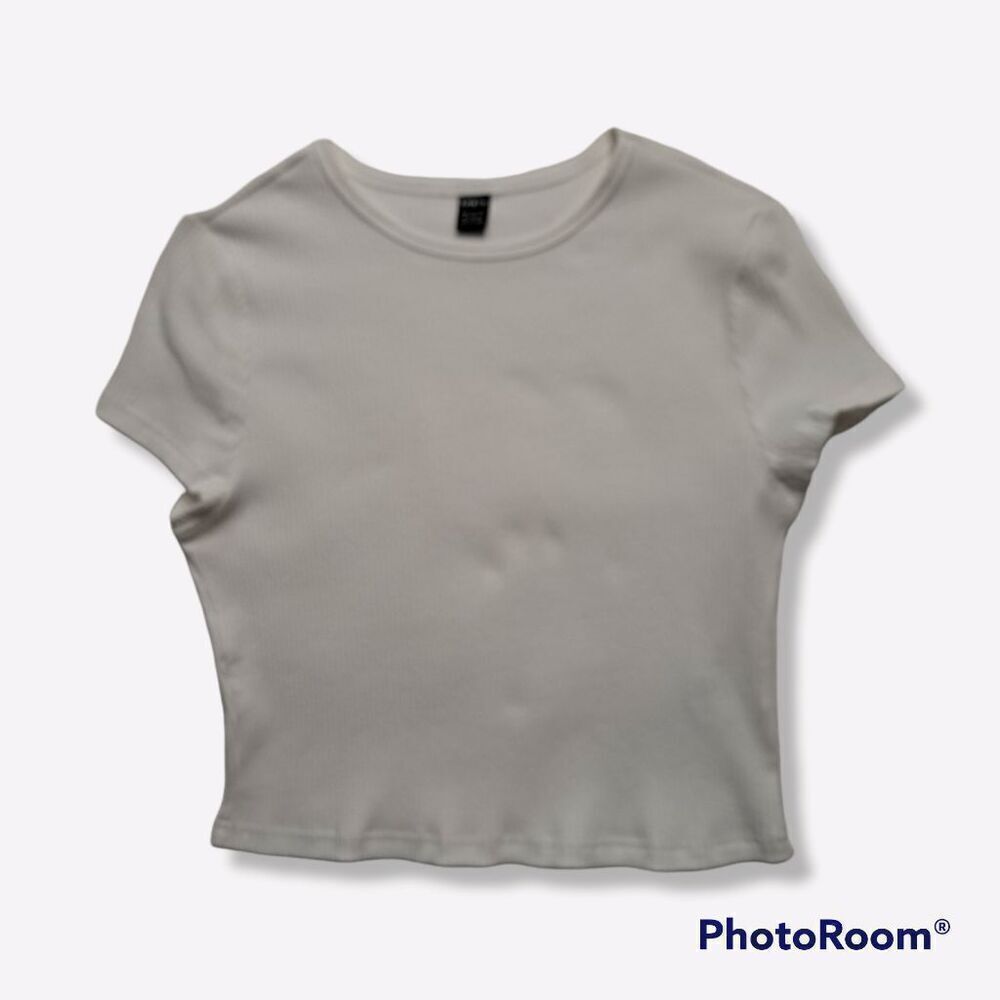 SHEIN Ribbed Short Sleeve Cropped Top White 12